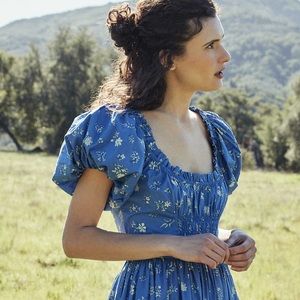 Doen Deia Dress size L in Blue Bouton de Rose print